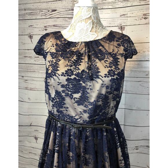 Jessica Howard navy lace dress short sleeved size 14 p - Picture 2 of 12